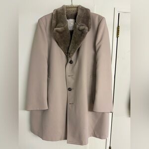 London Fog Men's Tan Trench Coat with Faux Fur Collar